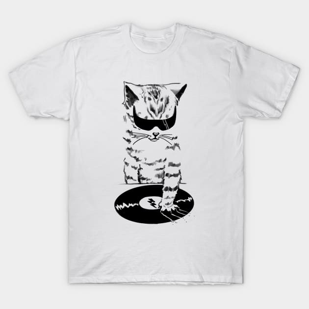 DJ kitty scratch T-Shirt by Elan Harris